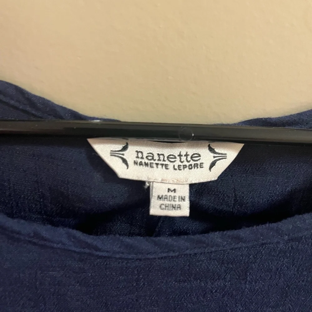 Nanette Lepore Navy Blue Flutter Sleeve Blouse Size Medium